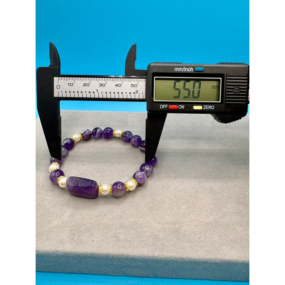 Natural Amethyst & Pearl Beaded Bracelet– w/ Certificate - Picture 5 of 8